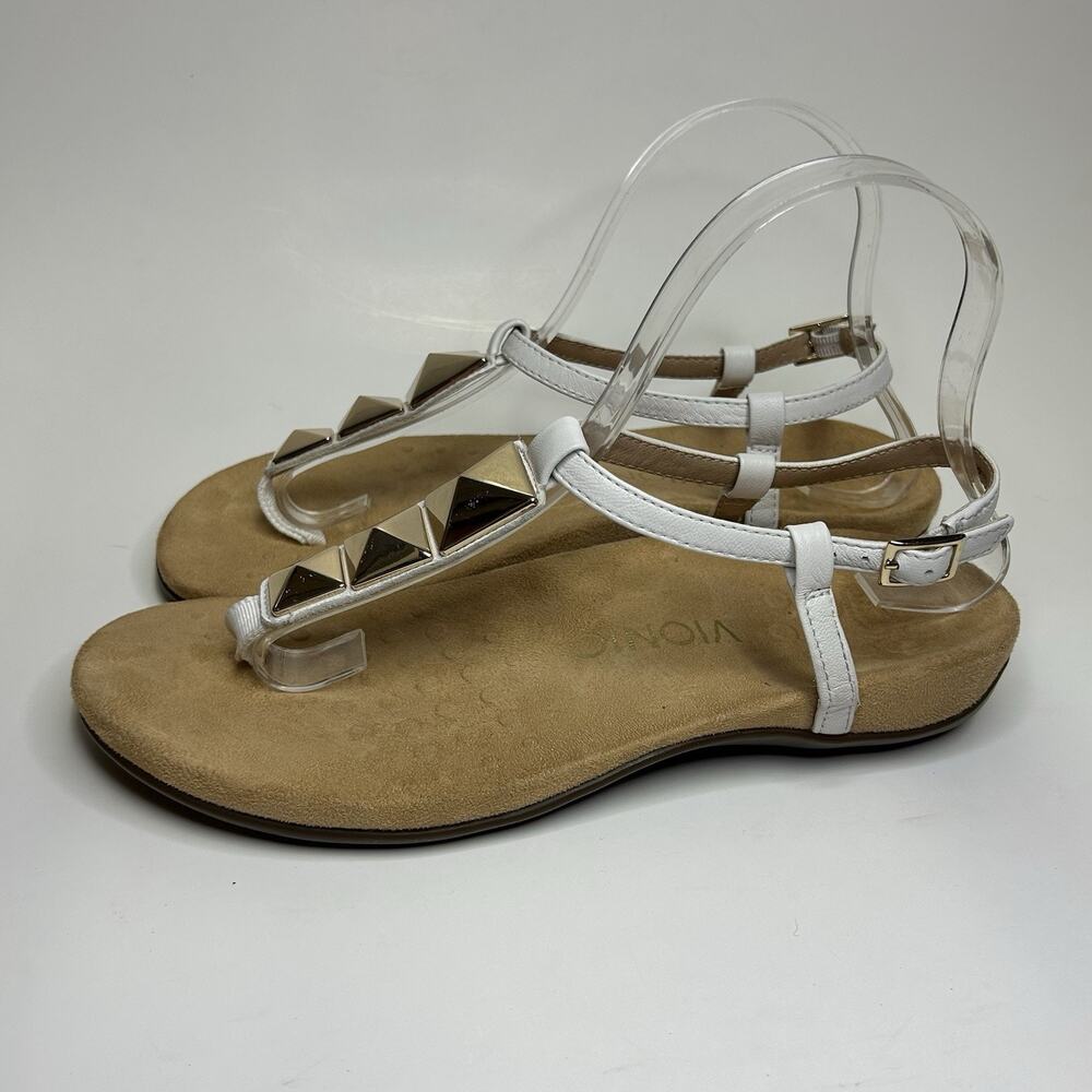 Vionic Nala Gold Embellished Flat T-Strap Summer Sandal Orthaheel Comfort Size 7